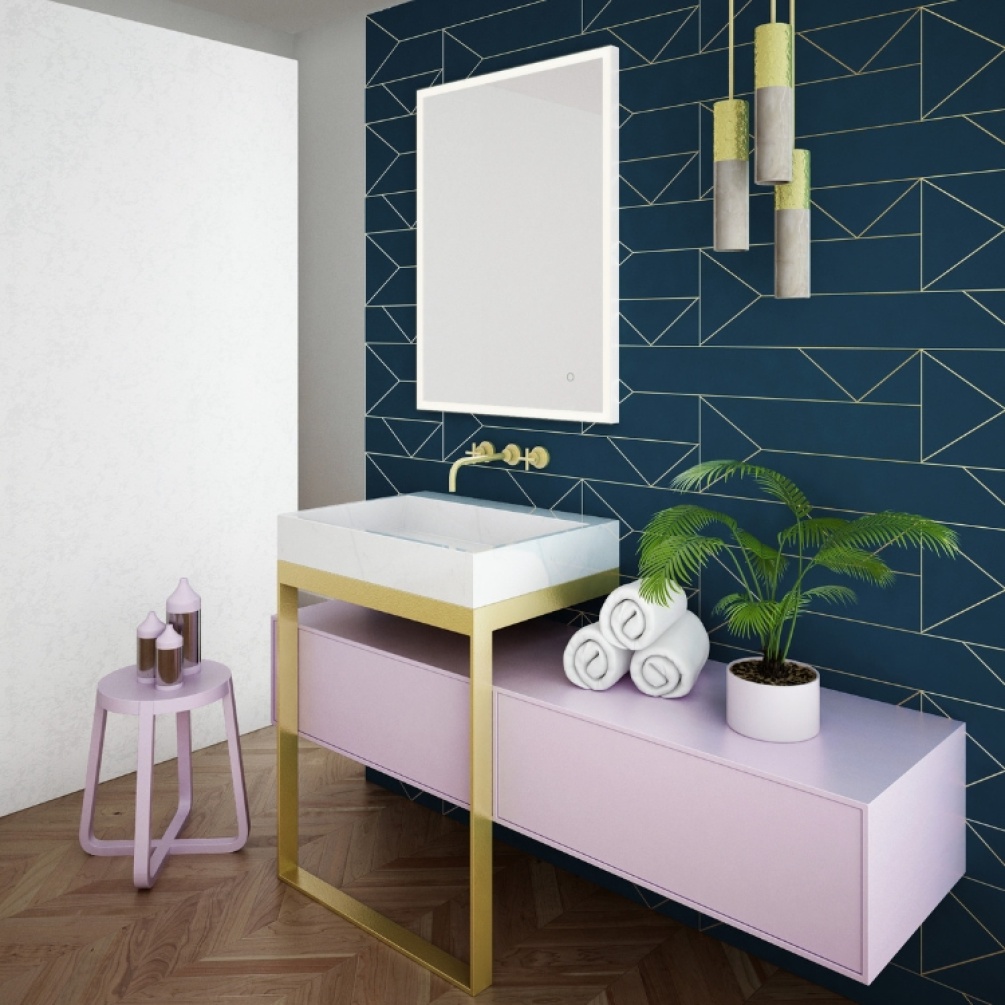 Product Lifestyle image of Origins Living Tate Light Rectangular Mirror in portrait